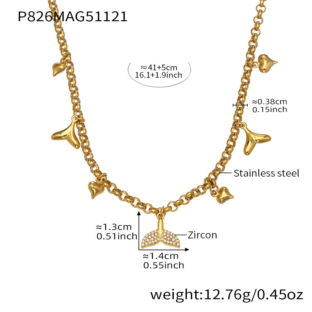 316L Stainless Steel CZ Paved Crab & Fishtail Pendant Necklace - Image 6