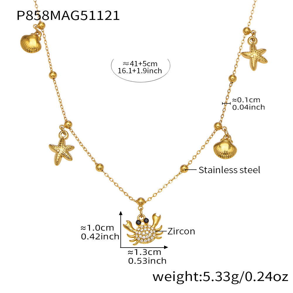 316L Stainless Steel CZ Paved Crab & Fishtail Pendant Necklace - Image 8