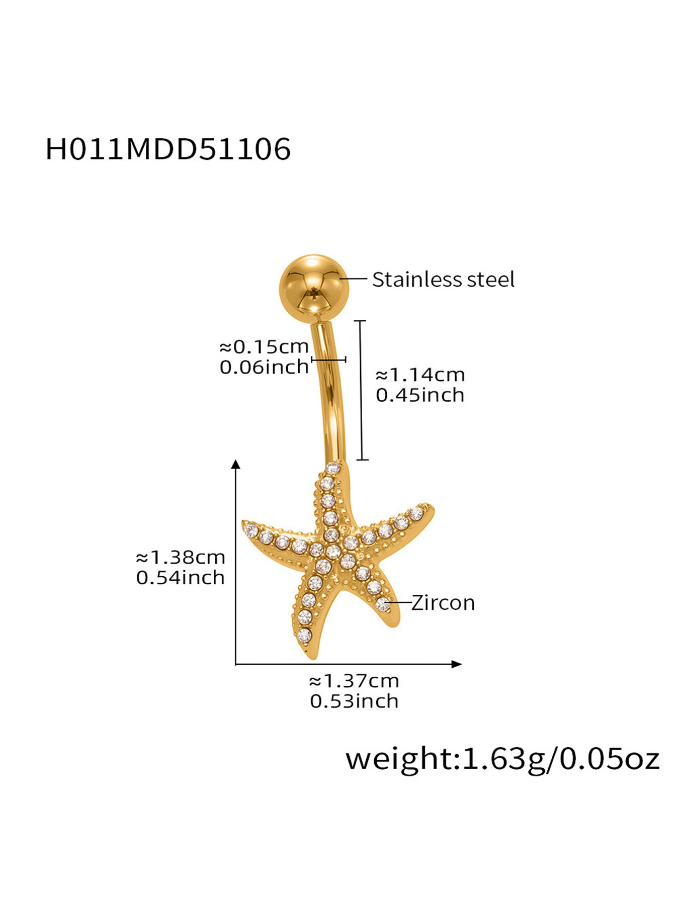 Gold CZ star belly button ring surgical steel navel jewelry, sparkling star charm navel ring