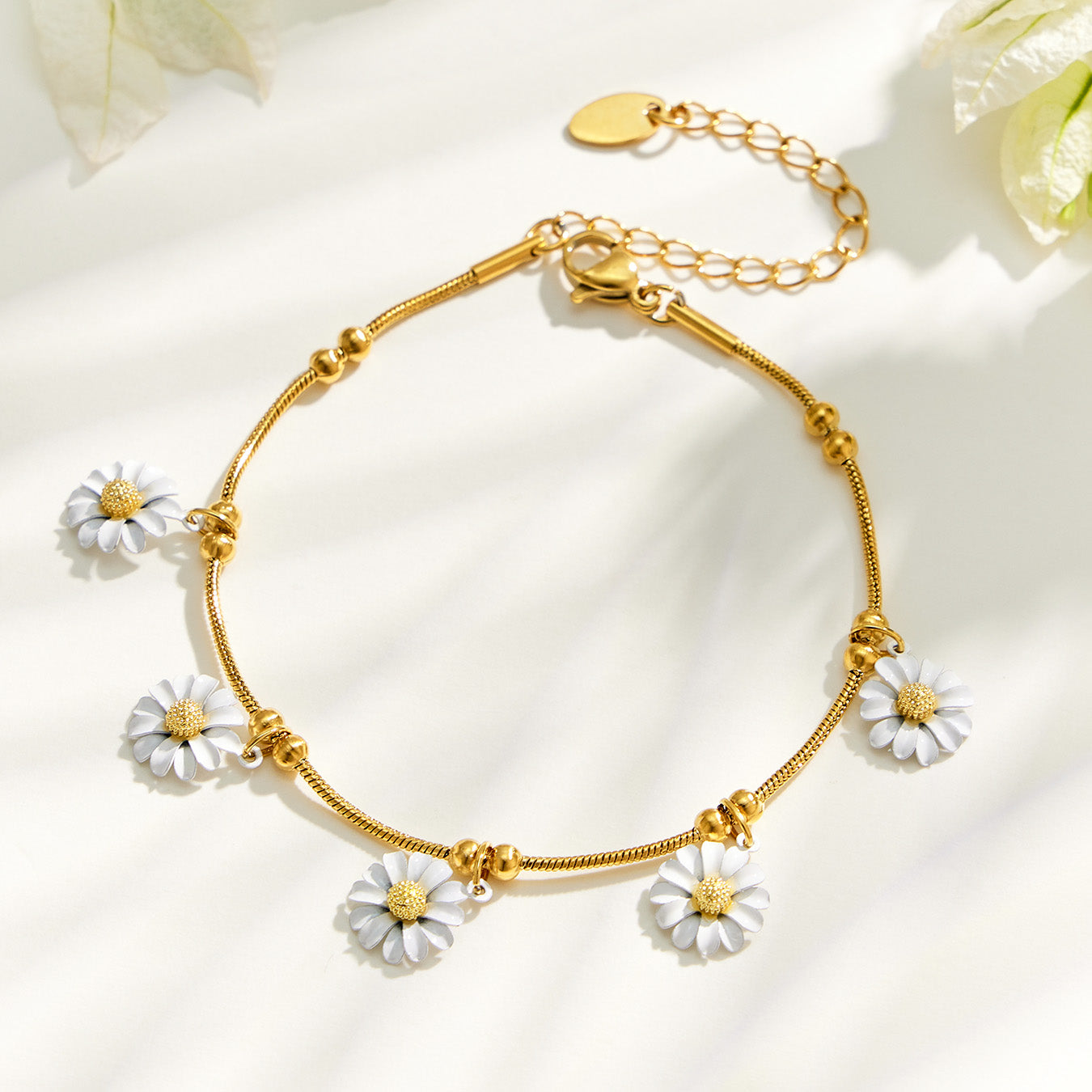 316L Stainless Steel 18K PVD Gold Daisy Bracelet made with 316L stainless steel and 18K PVD gold finish for wholesale jewelry buyers - image 19