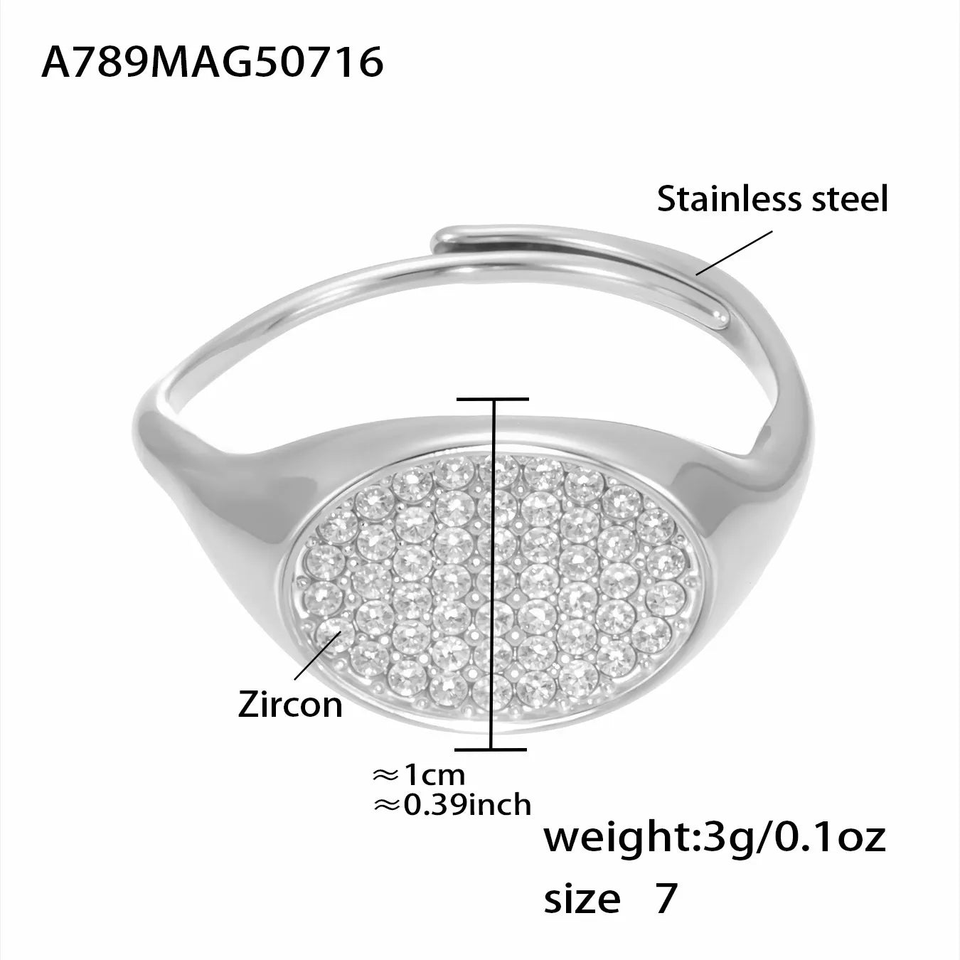 316L Stainless Steel Dazzling Pave Zircon Open Ring - Image 13