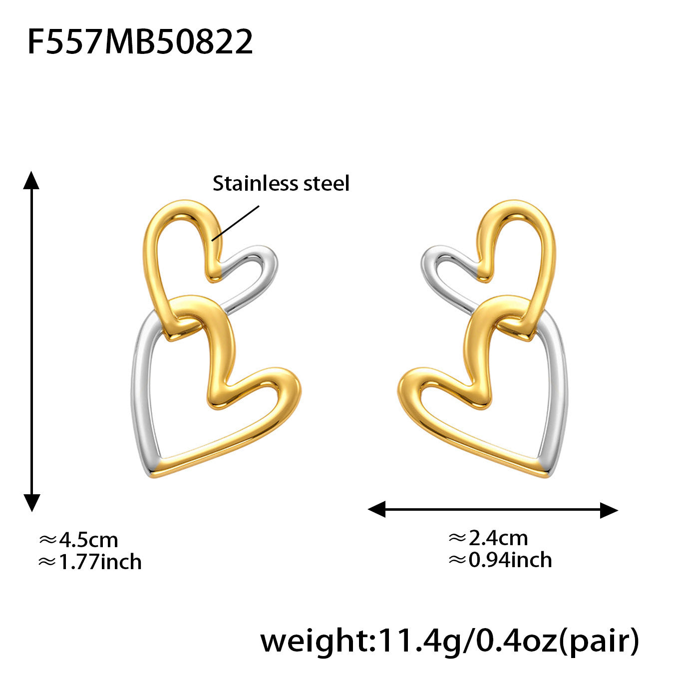 316L Stainless Steel Delicate Double Heart Earrings - Image 5