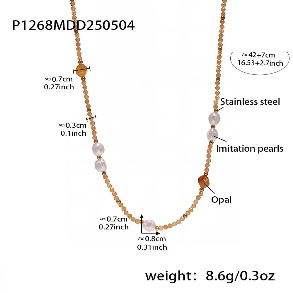 316L Stainless Steel Delicate Faceted Cat's Eye Beaded Necklace - Image 7