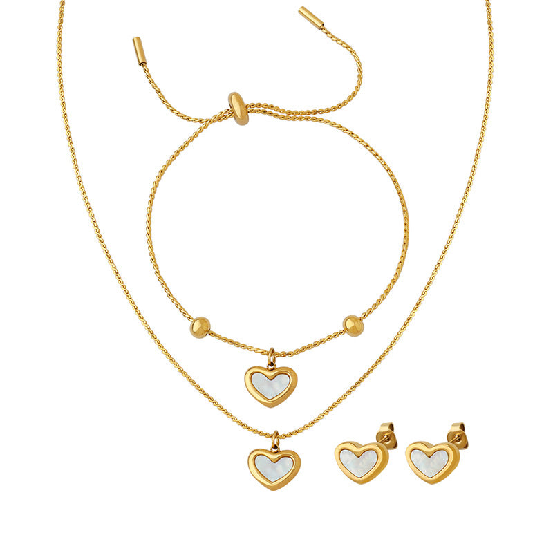 316L Stainless Steel Delicate Heart Shell Necklace, Bracelet & Earring Collection - Image 8