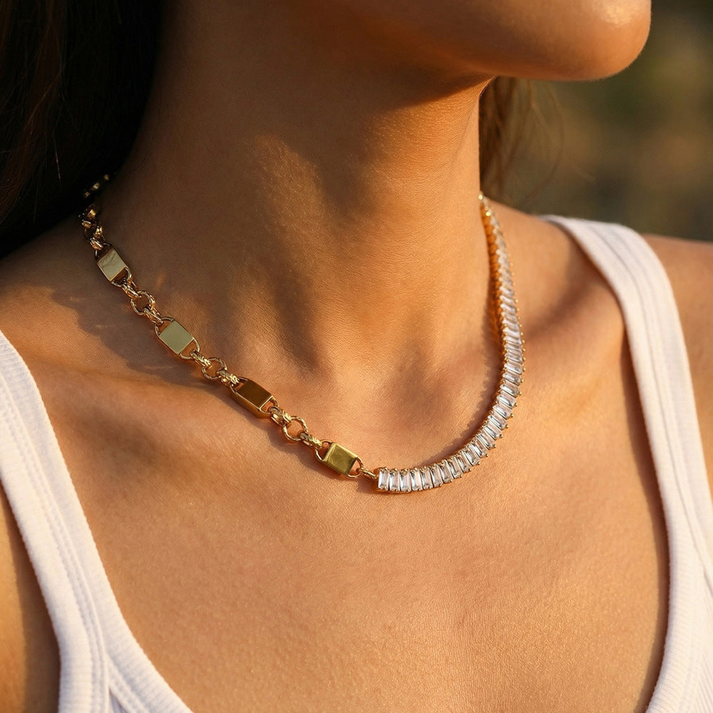 316L Stainless Steel Designer Zircon Link Chain Necklace - Image 4