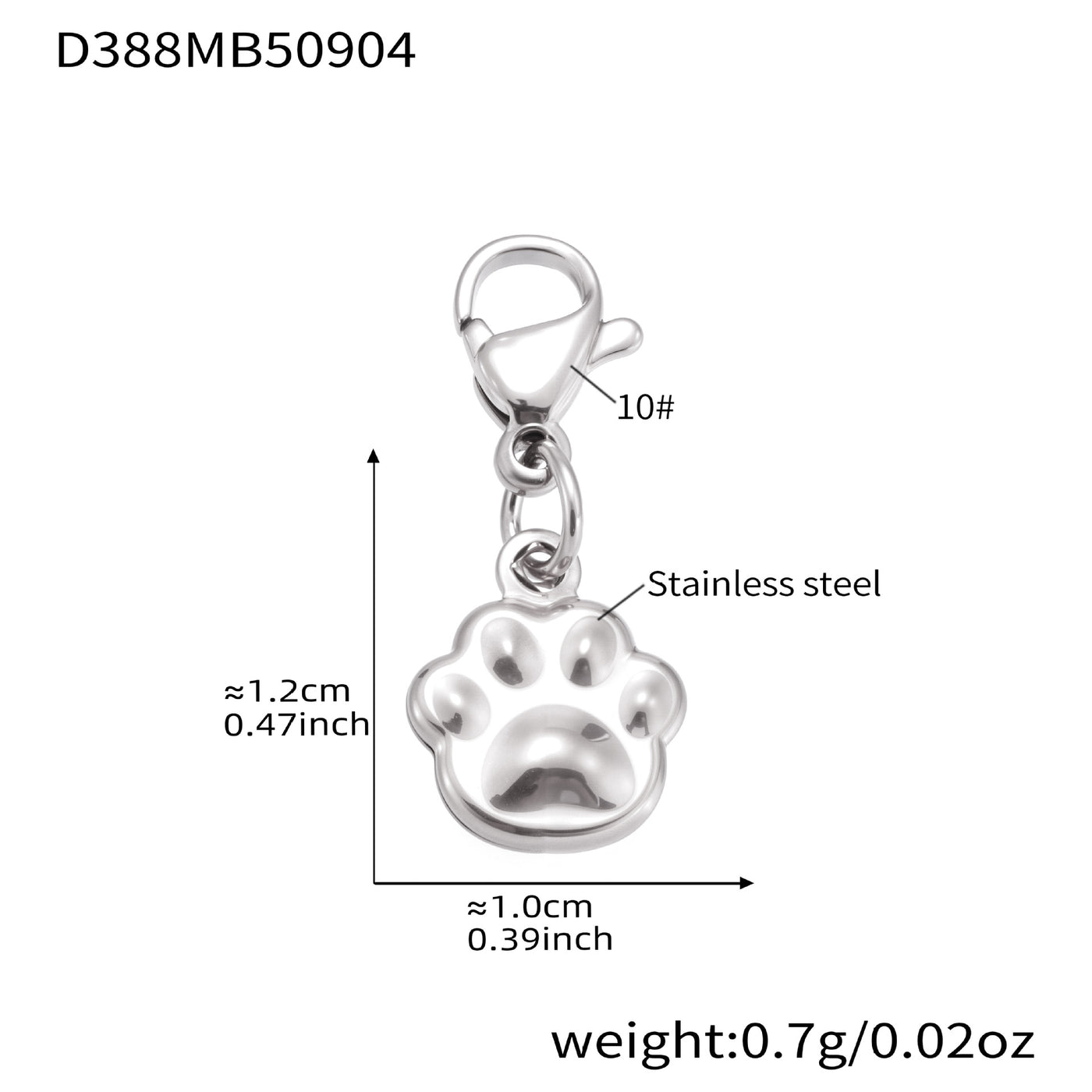 Size specs for the silver-tone heart pendant charm, 316L stainless steel, hypoallergenic for jewelry making.