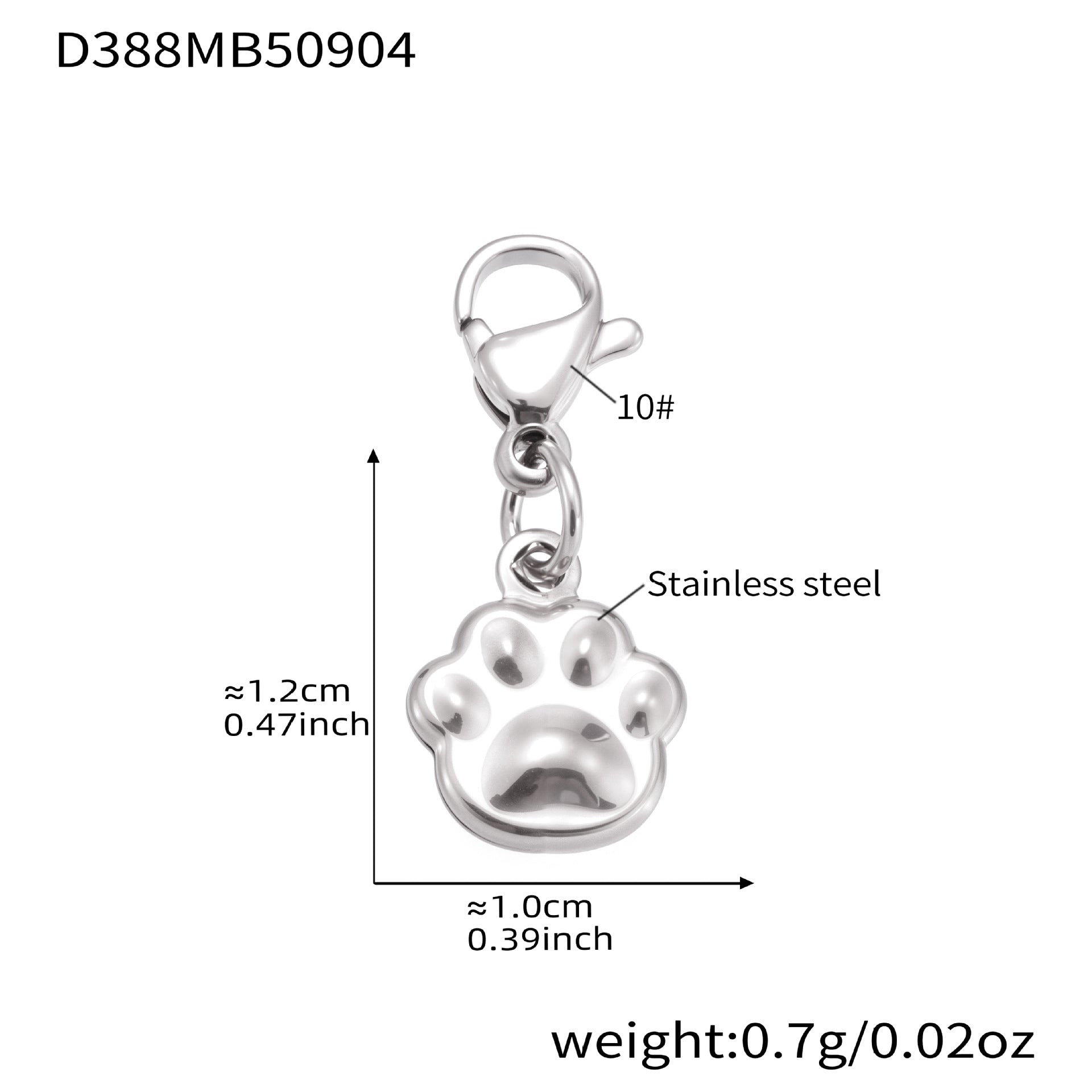 Size specs for the silver-tone heart pendant charm, 316L stainless steel, hypoallergenic for jewelry making.