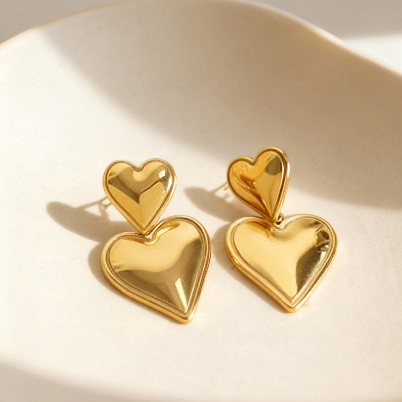 316L Stainless Steel Polished Double Heart Drop Stud Earrings