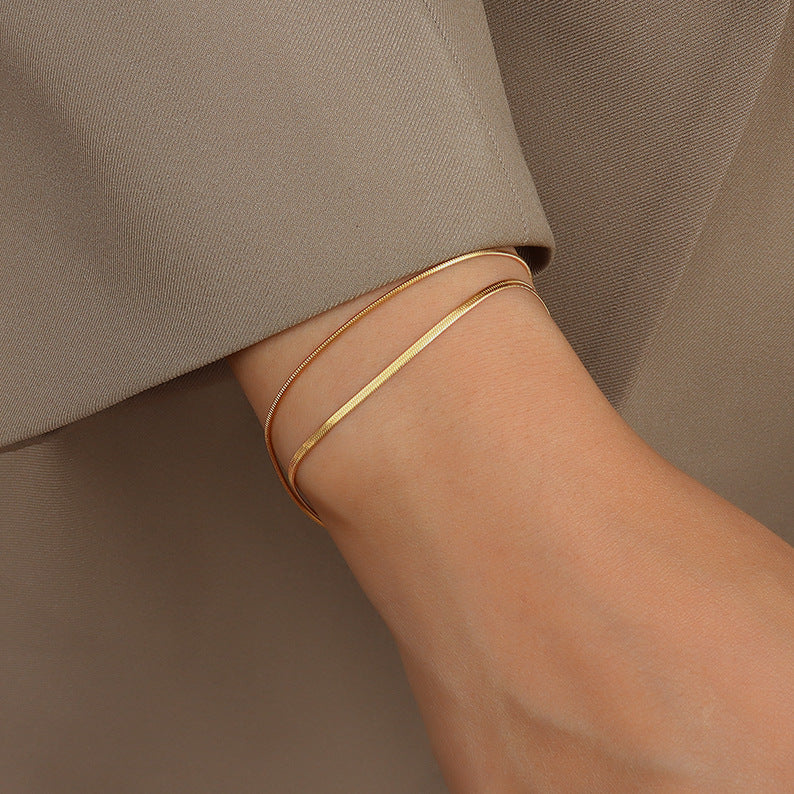 316L Stainless Steel Double Layer Blade Chain Delicate Bracelet - Image 7