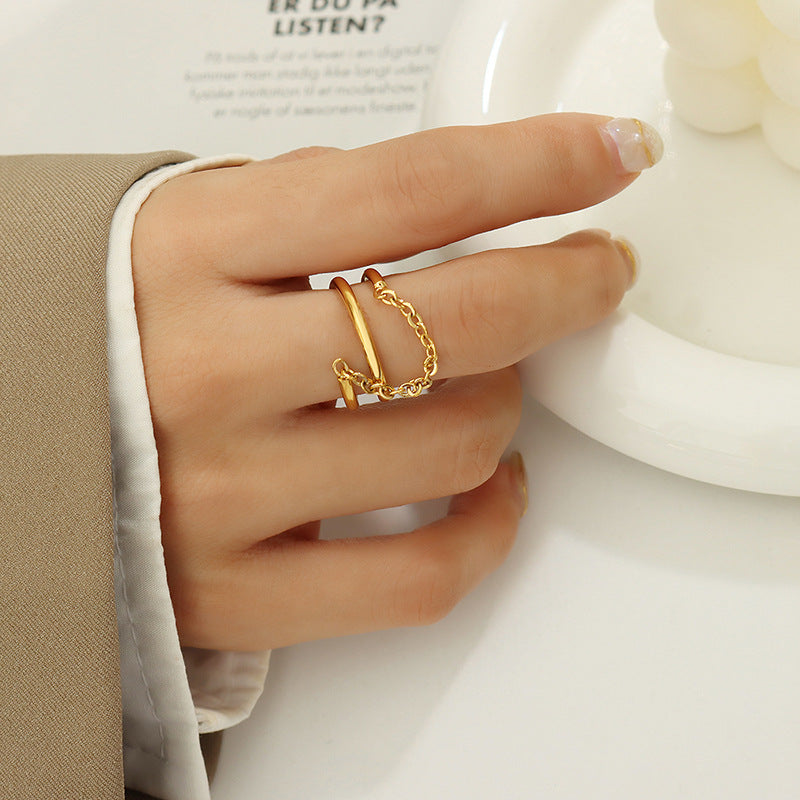 Elegant double layer ring in stainless steel