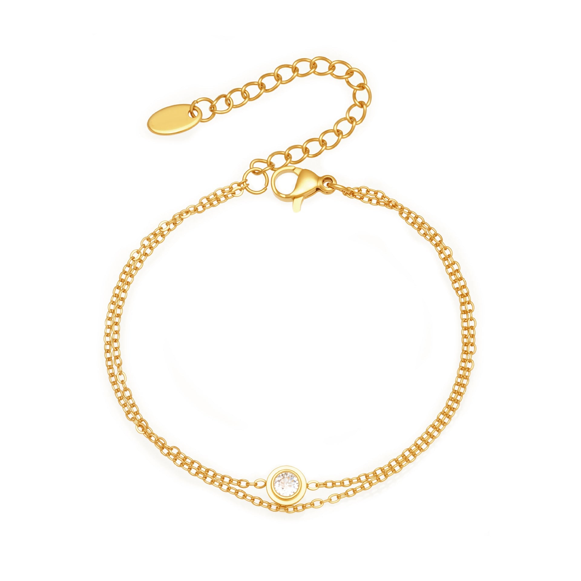 18K gold tone 316L stainless steel double-layer zircon bracelet front view