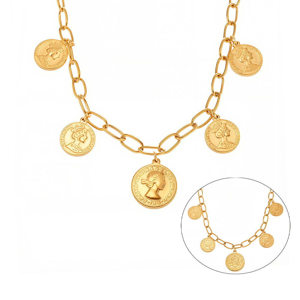 316L Stainless Steel Double-Sided Queen Portrait Multi-Tag Pendant Necklace - Image 9