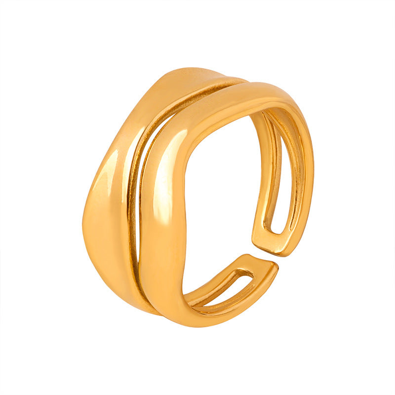 Stylish steel color dual-layer open ring perfect for everyday wear.
