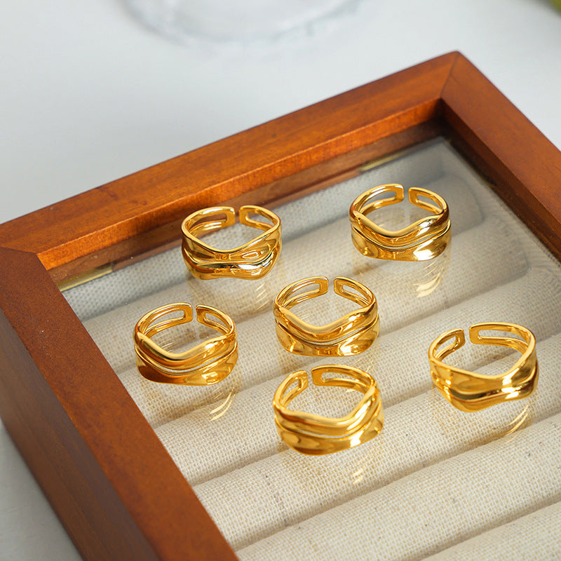316L Stainless Steel 18K PVD Gold Dual-Layer Open Ring made with 316L stainless steel and 18K PVD gold finish for wholesale jewelry buyers - image 5