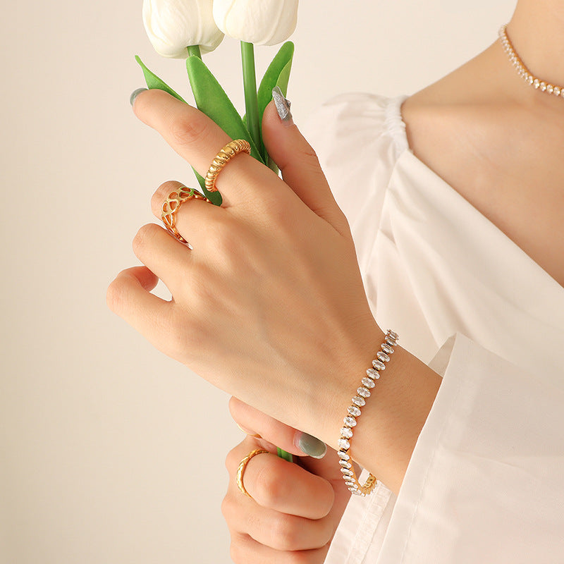 316L Stainless Steel Elegant Colorful Zircon Inlaid Necklace & Bracelet Set - Image 19