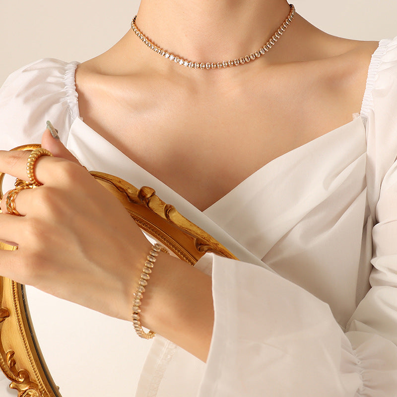 316L Stainless Steel Elegant Colorful Zircon Inlaid Necklace & Bracelet Set - Image 7