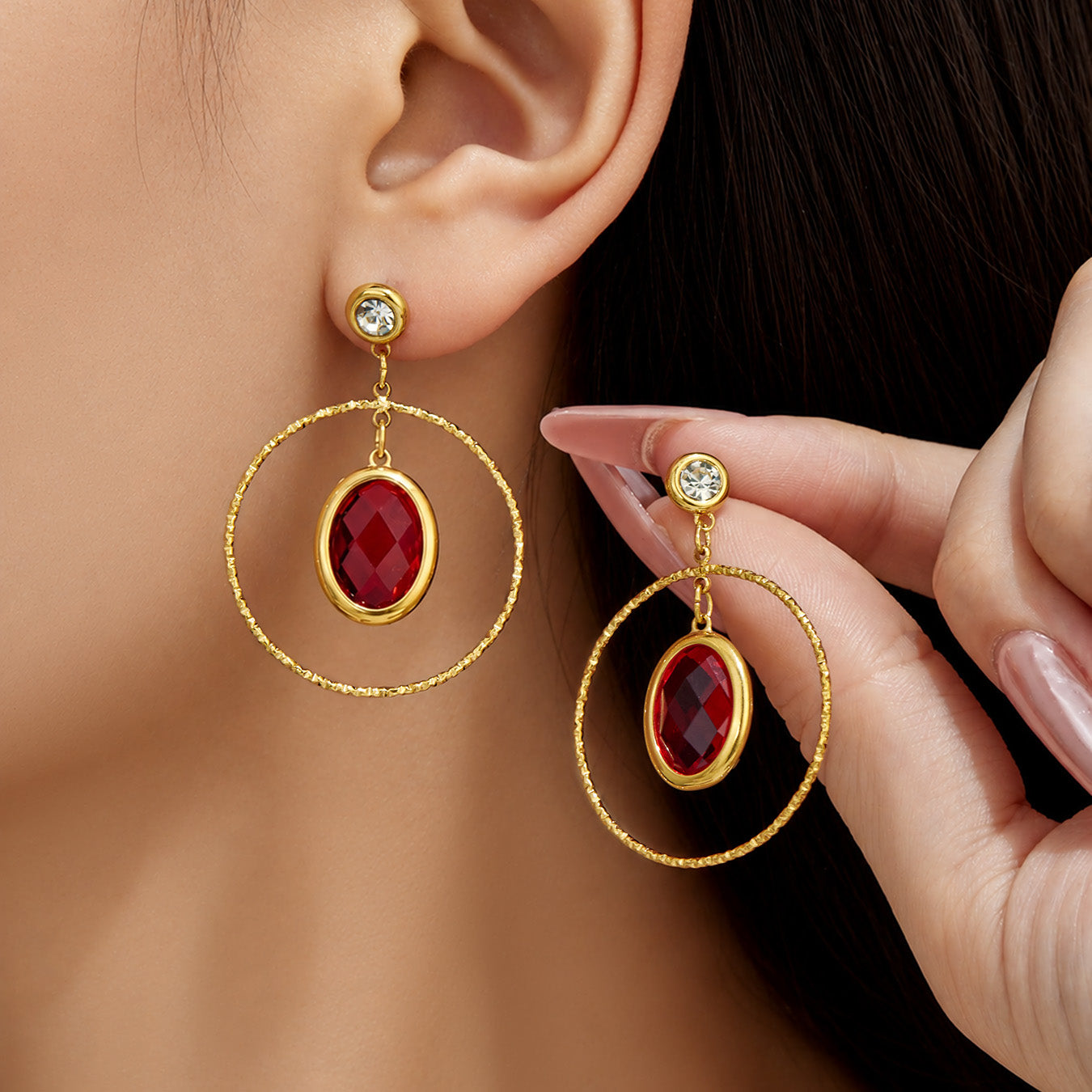 316L Stainless Steel 18K PVD Gold Elegant Double-layer Oval Earrings made with 316L stainless steel and 18K PVD gold finish for wholesale jewelry buyers - image 12