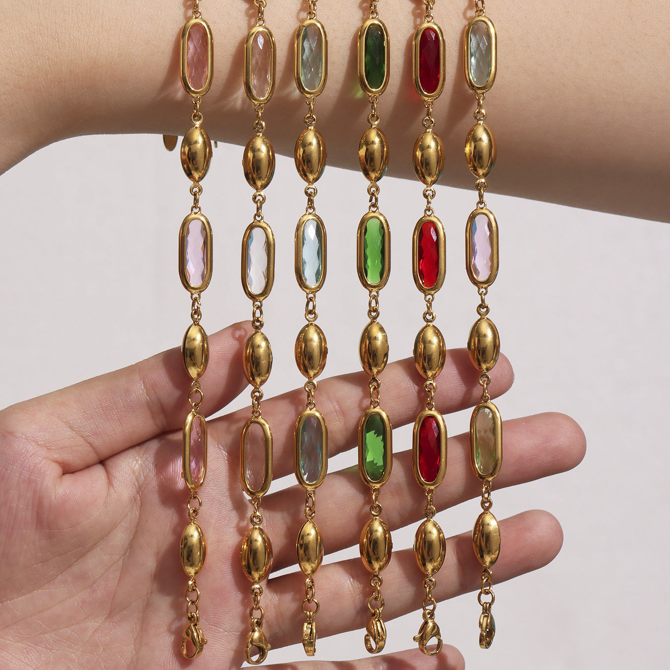 316L Stainless Steel Elegant Faceted Oval Opal Chain Bracelet - Image 2