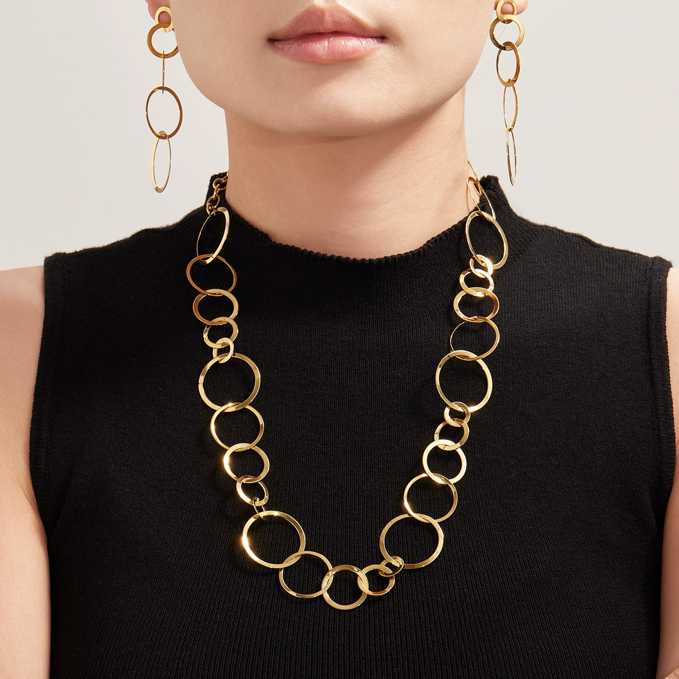 316L Stainless Steel Elegant Interlocking Circles Jewelry Set - Image 7