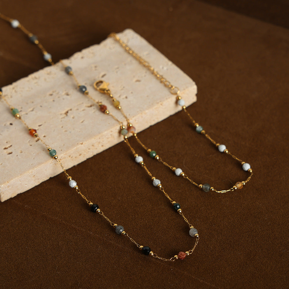 316L Stainless Steel Elegant Natural Handmade Beaded Necklace & Bracelet Set - Image 1