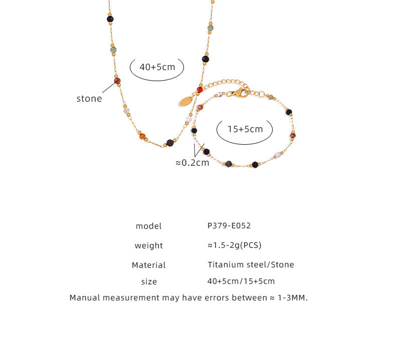 316L Stainless Steel Elegant Natural Handmade Beaded Necklace & Bracelet Set - Image 5