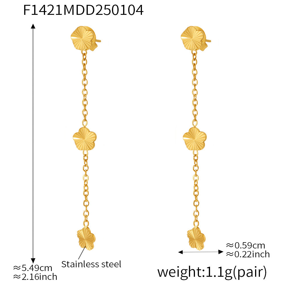 316L Stainless Steel Elegant Small Flower Tassel Necklace & Earrings Set - Image 5