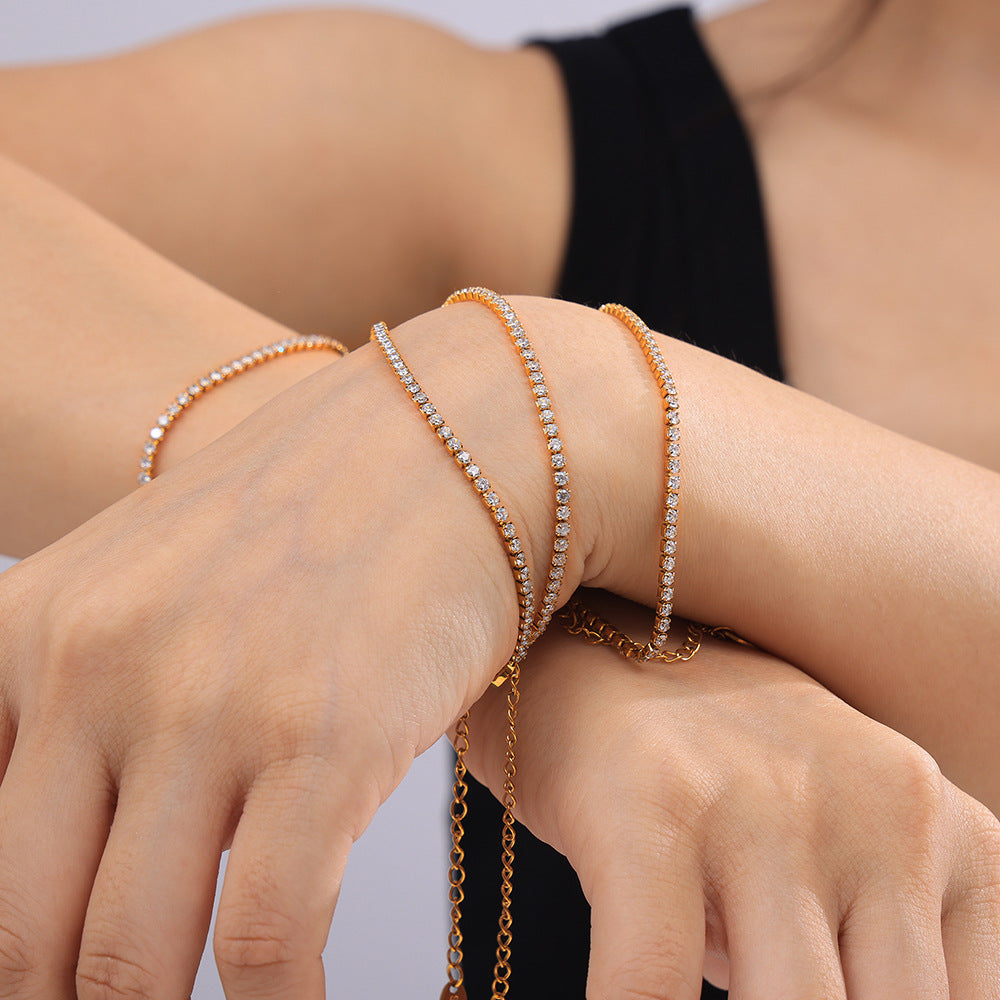 316L Stainless Steel zircon pave bracelet line drawing, waterproof 18K gold PVD plating, wholesale jewelry dimensions