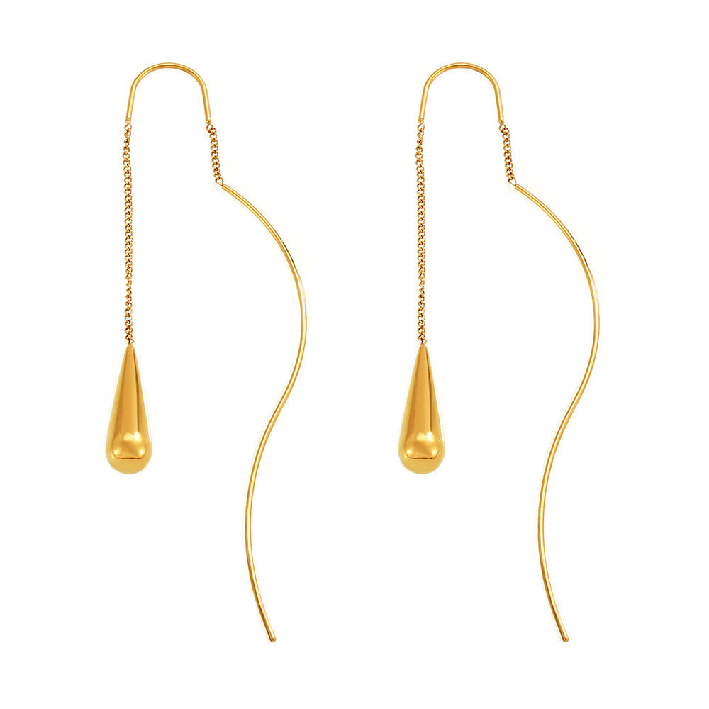 316L Stainless Steel Elegant Waterdrop Tassel Dangle Earrings - Image 1