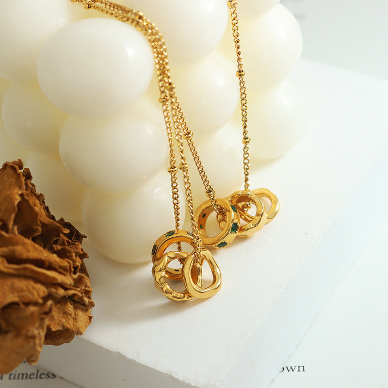 316L Stainless Steel Elegant Zircon Interlocking Rings Necklace - Image 1