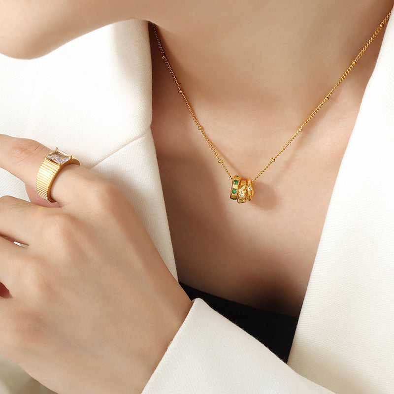 316L Stainless Steel Elegant Zircon Interlocking Rings Necklace - Image 5