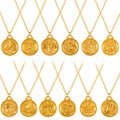 316L Stainless Steel Embossed Zodiac Medallion Necklace | Horoscope Coin Pendant