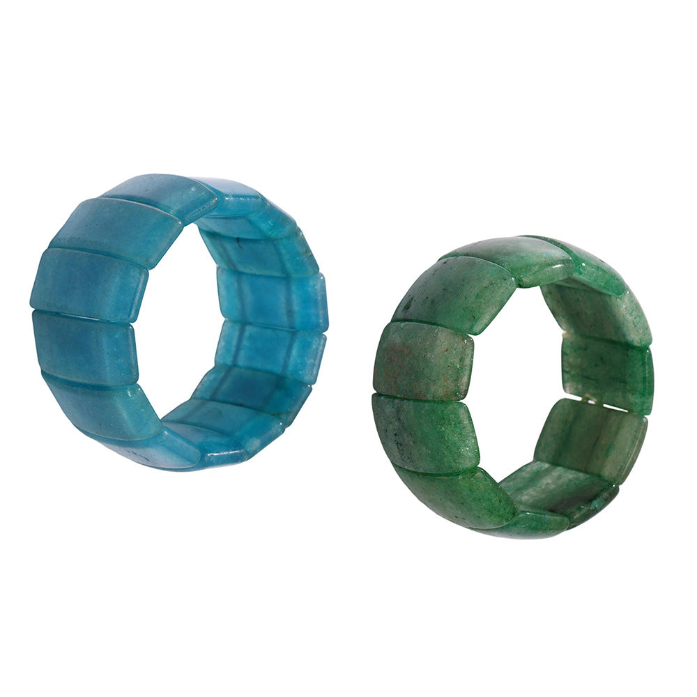 316L Stainless Steel Emerald Green Wide Natural Stone Elastic Bracelet - Image 10