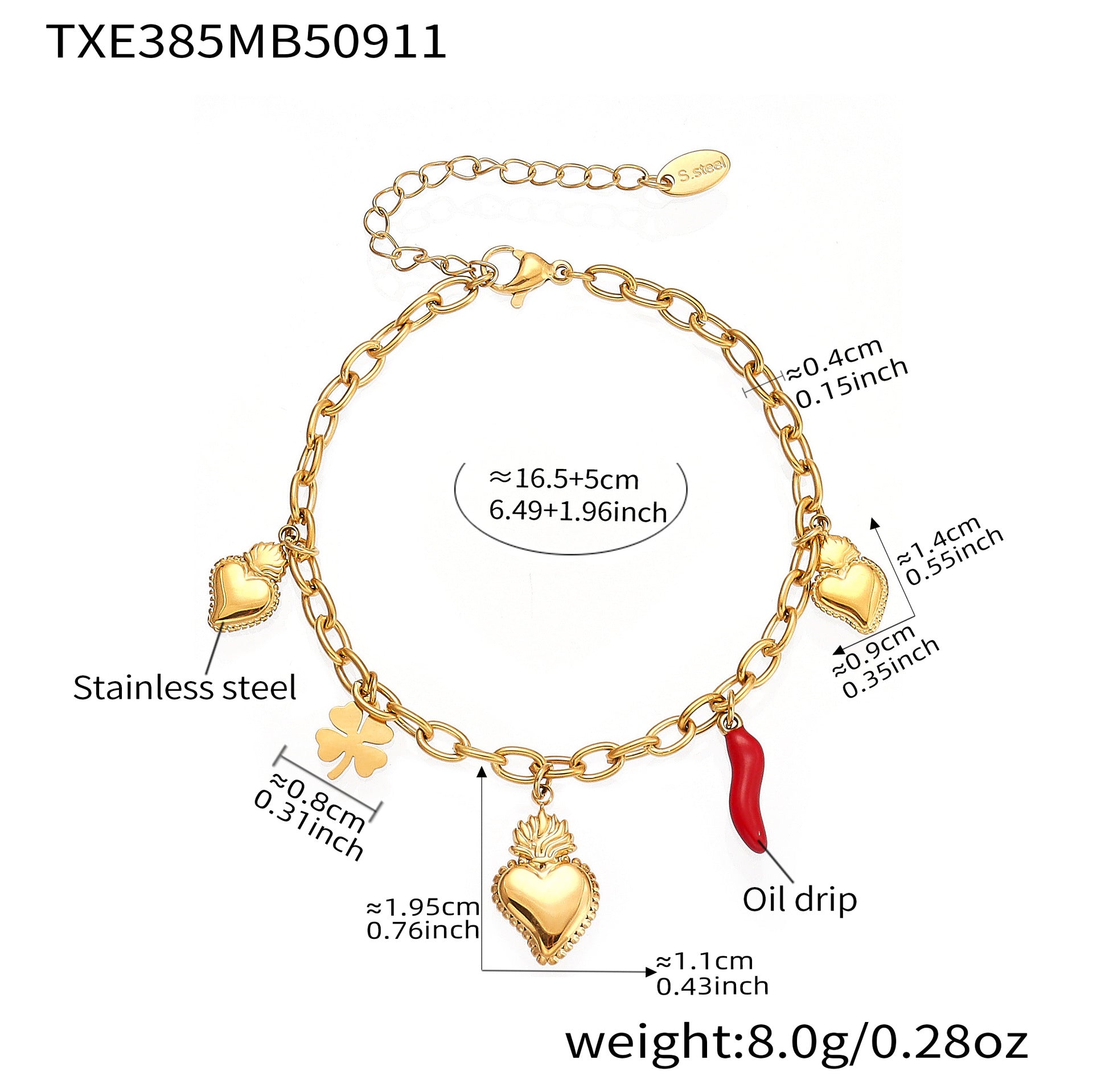 316L Stainless Steel Enamel Chilli Heart Charm Multi-Accessory Jewelry - Image 9
