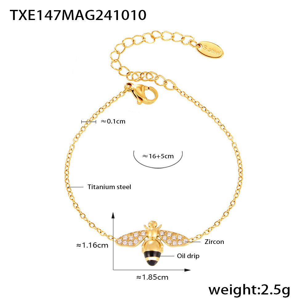 316L Stainless Steel Enamel Zircon Bee Charm Jewelry Collection - Image 2