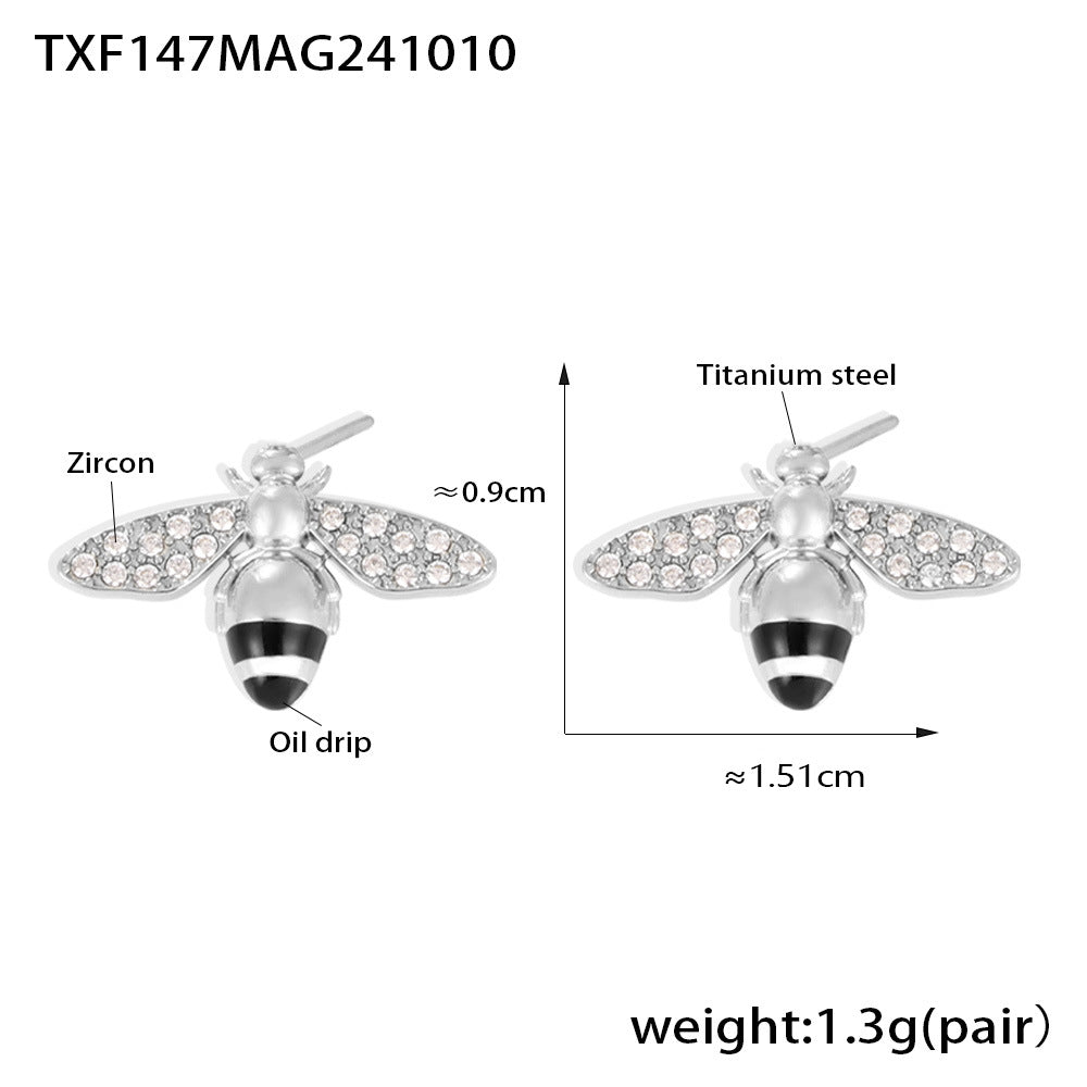 316L Stainless Steel Enamel Zircon Bee Charm Jewelry Collection - Image 4