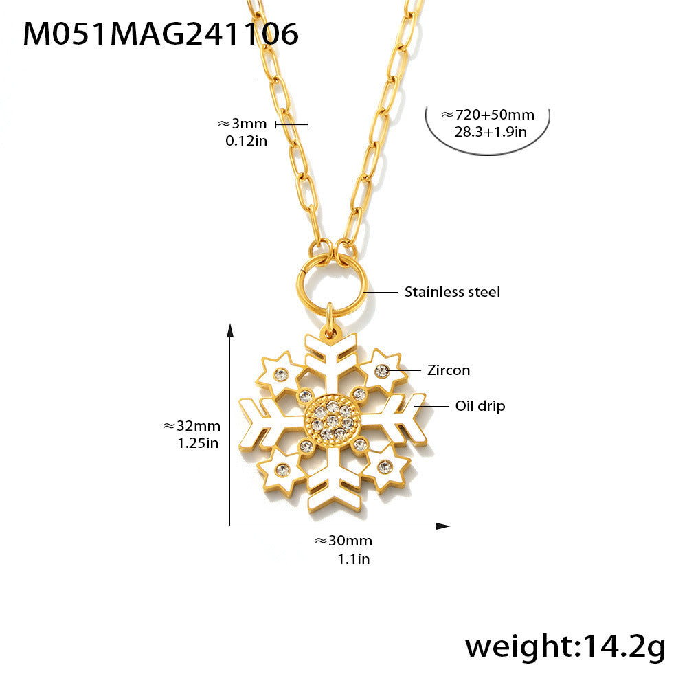 316L Stainless Steel Enamel Zircon Snowflake Pendant Necklace - Image 4