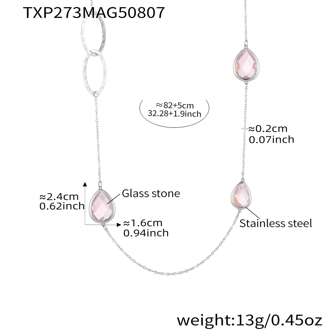 316L Stainless Steel Faceted Glass & Hollow Circle Long Statement Necklace