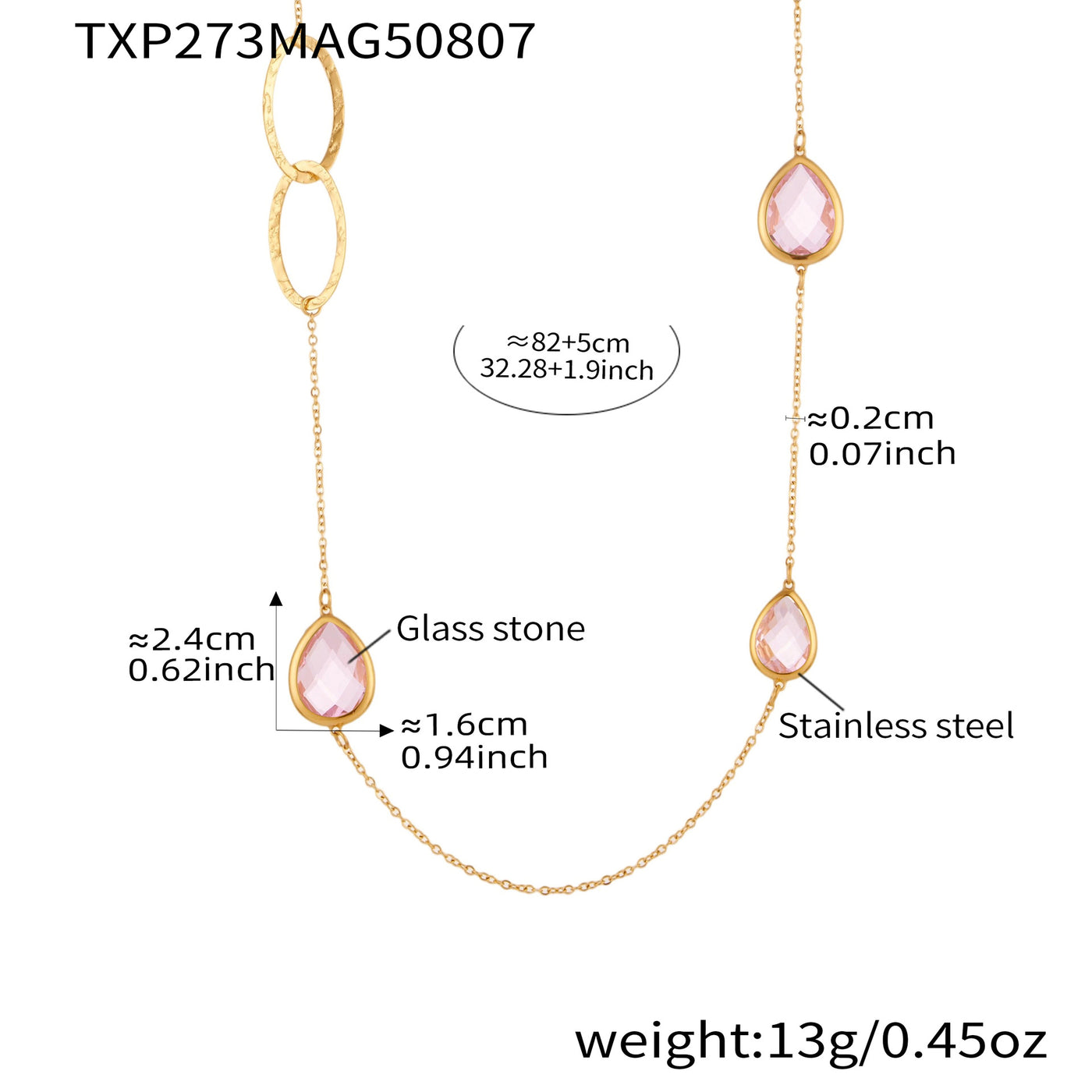 316L Stainless Steel Faceted Glass & Hollow Circle Long Statement Necklace