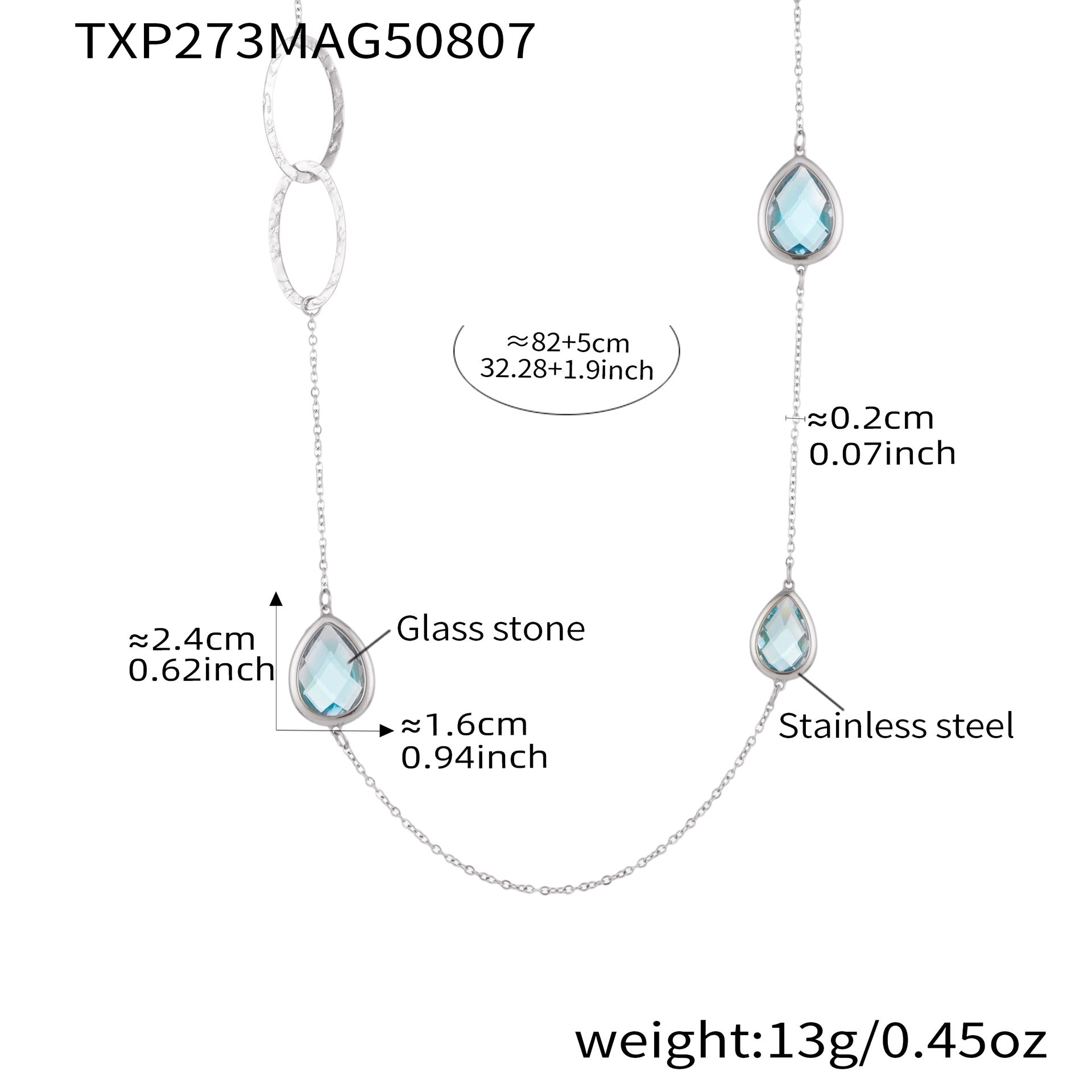 316L Stainless Steel Faceted Glass & Hollow Circle Long Statement Necklace