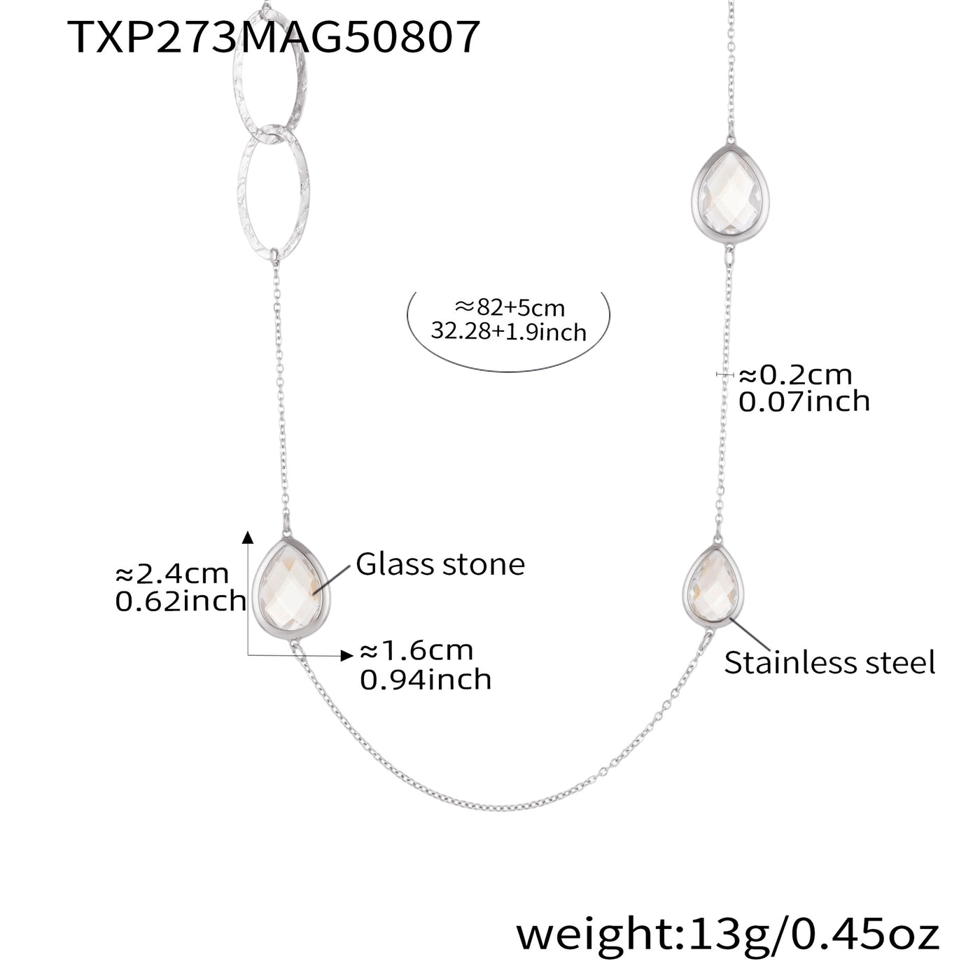 316L Stainless Steel Faceted Glass & Hollow Circle Long Statement Necklace