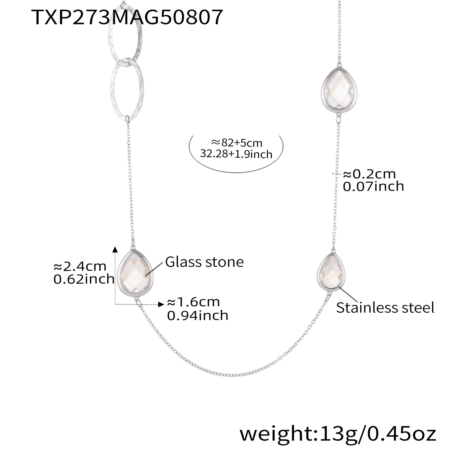316L Stainless Steel Faceted Glass & Hollow Circle Long Statement Necklace