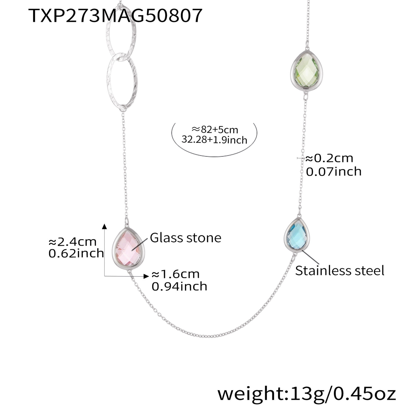 316L Stainless Steel Faceted Glass & Hollow Circle Long Statement Necklace