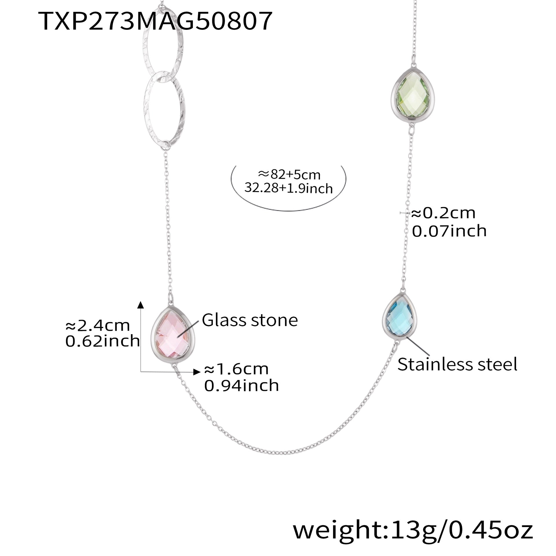 316L Stainless Steel Faceted Glass & Hollow Circle Long Statement Necklace