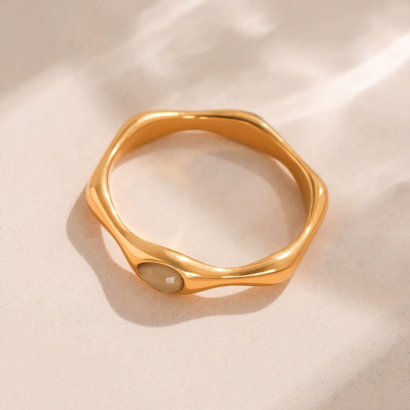 316L Stainless Steel Faceted Natural Rose Quartz Bamboo Ring - Image 1