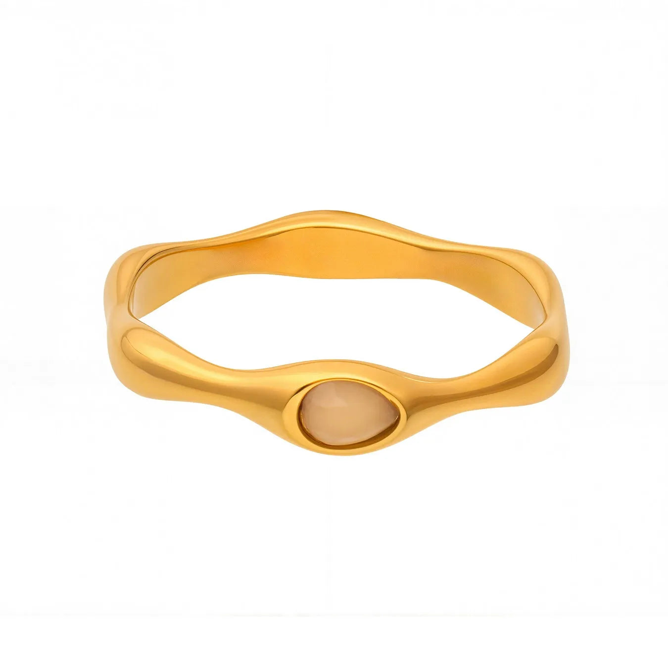 316L stainless steel Faceted Natural Rose Quartz Bamboo Ring main product view for wholesale ring buyers