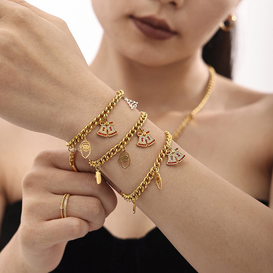 316L Stainless Steel Festive Zircon Bell Necklace & Bracelet Set - Image 1