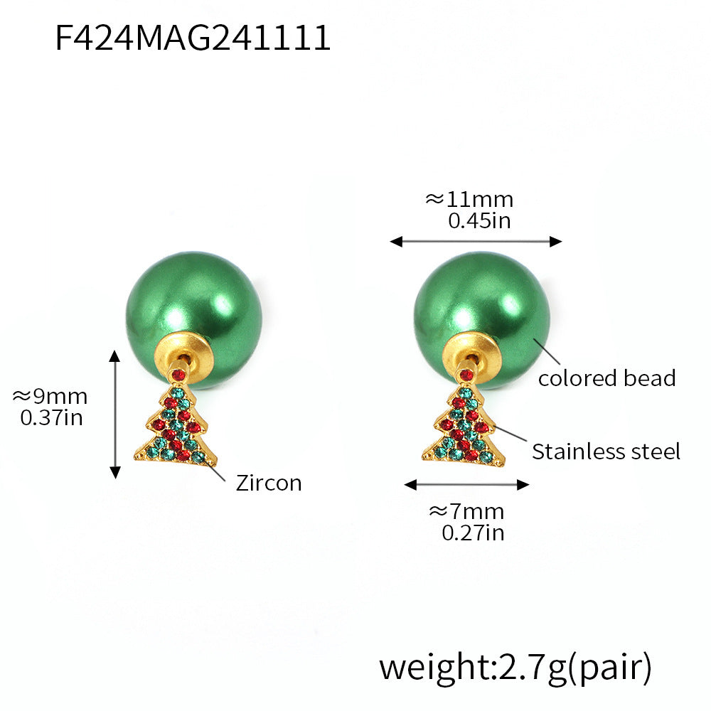 316L Stainless Steel Festive Zircon & Enamel Christmas Earring Collection - Image 16