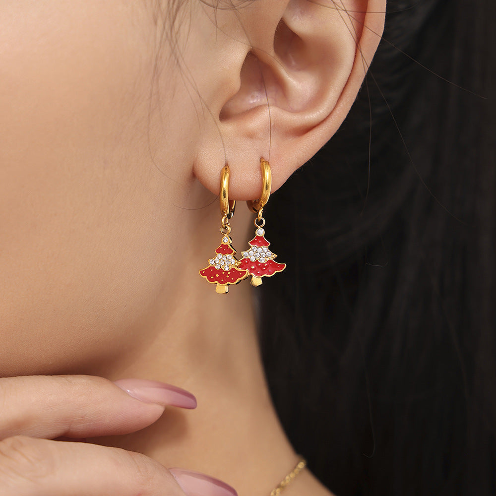 316L Stainless Steel Festive Zircon & Enamel Christmas Earring Collection - Image 7