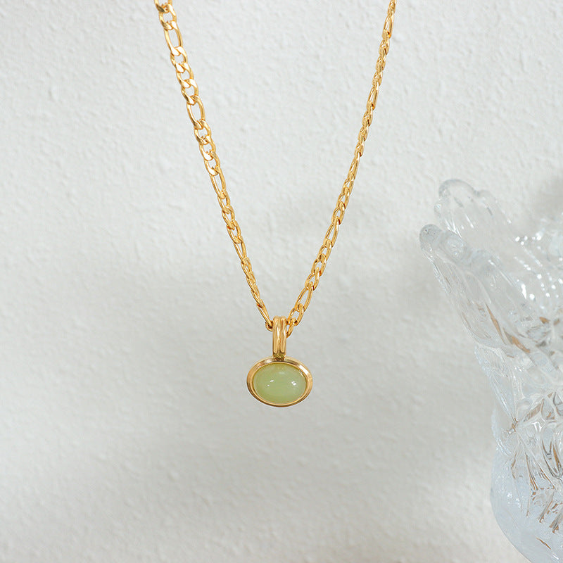 316L Stainless Steel French Chic Green Aventurine Pendant Necklace & Earrings Set - Image 6