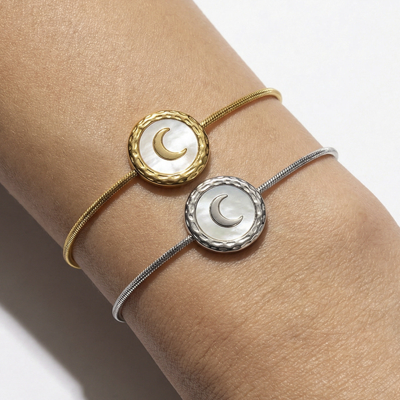 316L Stainless Steel French Chic Natural White Shell Crescent Moon Bracelet - Image 7
